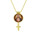 Détail du pendentif religieux Sacré-Cœur de Jésus plaqué or 18 carats avec une croix dorée - Sacré-Cœur de Jésus Croix (DN251121-C)