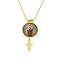 Détail du collier plaqué or 18 carats avec portrait de Madone et pendentif croix latine - Vierge à l'Enfant Croix (DN251121-E)