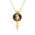 Détail du pendentif rond Jésus Miséricorde Divine plaqué or 18K avec petite croix - Miséricorde Divine Croix (DN251121-F)