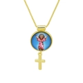 Détail d'un pendentif plaqué or 18K avec portrait religieux et une petite croix latine - Enfant Jésus Croix (DN251121-G)