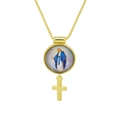 Détail du collier plaqué or 18 carats avec médaillon Vierge Marie et pendentif croix - Vierge Marie Fond Bleu Croix (DN251121-H)