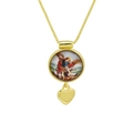 Détail du pendentif religieux plaqué or 18K avec image de Saint Michel et breloque cœur - Saint Michel Cœur (DN251121-K)