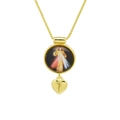 Détail du médaillon Divine Mercy plaqué or 18K et pendentif cœur sur chaîne box - Miséricorde Divine Cœur (DN251121-O)