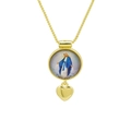 Détail du collier plaqué or 18 carats avec médaille de la Vierge Marie et pendentif cœur - Vierge Marie Fond Bleu Cœur (DN251121-P)