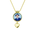 Detail of 18K gold-plated necklace featuring a portrait pendant with a heart-shaped drop - Jose Gregorio Hernandez Heart (DN251121-R)