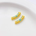 18K vergulde holle gebogen buiskralen met blauwe emaille bloem voor DIY-sieraden - Opengewerkte Blauwe Bloem Stijl / 5x22mm