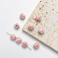Pink ceramic cube bead for DIY jewelry making with high gloss finish and central hole - Pink Square No.3 8*9mm