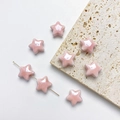 Pink star ceramic bead for DIY jewelry making with glossy finish and drilled hole - Pink Star 14mm