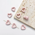 Pink heart ceramic beads for DIY jewelry making with smooth glazed finish on stone base - Pink Hollow Heart 13*14mm
