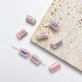 Rectangular pink ceramic tulip bead with blue glazed detail for jewelry making - Pink Rectangle 8*14mm