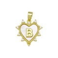 Golden heart-shaped letter B pendant with shell inlay and sparkling zircon crystals - Gold, Letter B Only (Without Chain)