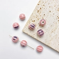 Pink ceramic beads with purple stripes for DIY jewelry making and bracelets - Watermelon Red Pumpkin 11*11mm