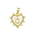 Golden heart pendant with white shell inlay, sparkling crystals, and letter C detail - Gold, Letter C Only (Without Chain)