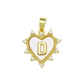 Golden heart pendant with white shell inlay and sparkling letter D charm accessory - Gold, Letter D Only (Without Chain)