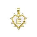 Golden heart pendant with white shell inlay featuring a crystal-set letter E detail - Gold, Letter E Only (Without Chain)