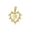 Gold heart pendant necklace featuring shell inlay and a cubic zirconia letter F - Gold, Letter F Only (Without Chain)