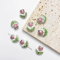 Pink tulip flower ceramic bead for DIY handmade bracelets and jewelry making - Red Tulip 14*16mm