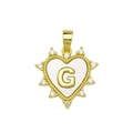 Golden heart pendant with letter G and micro-pave diamonds on white shell inlay - Gold, Letter G Only (Without Chain)