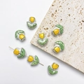 Handmade ceramic tulip bead in yellow and green glaze for DIY jewelry making - Yellow Tulip 14*16mm