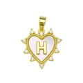 Gold heart pendant with letter H featuring shell inlay and zircon stones - Gold, Letter H Only (Without Chain)