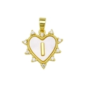 Golden heart pendant with shell inlay and letter I featuring small cubic zirconia stones - Gold, Letter I Only (Without Chain)