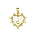Golden heart pendant featuring a white shell inlay and a micro-paved letter J detail - Gold, Letter J Only (Without Chain)