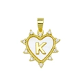 Golden heart pendant with white shell inlay and letter K charm for DIY jewelry - Gold, Letter K Only (Without Chain)