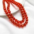 Translucent red glass beads with golden Mantra engraving for DIY jewelry crafting - 10mm / Red