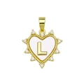Golden heart pendant with white shell inlay and micro-pave letter L initial detail - Gold, Letter L Only (Without Chain)