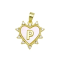 Golden heart pendant with letter P, shell inlay and crystals for DIY necklaces - Gold, Letter P Only (Without Chain)