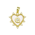 Golden heart pendant with shell inlay and micro-paved zircon featuring letter Q - Gold, Letter Q Only (Without Chain)
