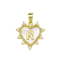 Golden heart pendant with iridescent shell inlay and crystal pavé letter R detail - Gold, Letter R Only (Without Chain)