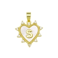 Custom heart pendant necklace with shell inlay and gold micro-pave letter S detail - Gold, Letter S Only (Without Chain)