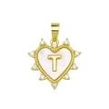 Gold heart letter T pendant with white shell and micro-paved zircons jewelry accessory - Gold, Letter T Only (Without Chain)