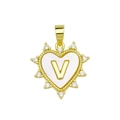 Golden heart-shaped pendant with letter V inlay and cubic zirconia stone accents - Gold, Letter V Only (Without Chain)