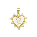 Golden heart pendant with micro-paved crystals and white shell letter X inlay - Gold, Letter X Only (Without Chain)