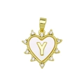 Golden heart-shaped pendant with white enamel letter Y and micro-pave cubic zirconia - Gold, Letter Y Only (Without Chain)