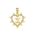 Golden heart pendant with shell background and micro-pave letter Z charm - Gold, Letter Z Only (Without Chain)