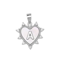Silver heart pendant with white shell inlay and a micro-pave letter A charm - Silver, Letter A Only (Without Chain)