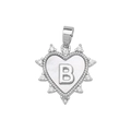 Silver heart pendant with white mother of pearl and letter B, micro-set with cubic zirconia - Silver, Letter B Only (Without Chain)