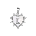 Silver heart pendant with letter D engraving and sparkling crystals on white background - Silver, Letter D Only (Without Chain)