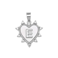 Silver heart pendant with micro-set stones and center letter E for DIY necklace - Silver, Letter E Only (Without Chain)