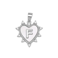 Silver heart pendant with letter F and sparkling crystals for DIY custom necklace - Silver, Letter F Only (Without Chain)
