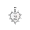 Silver heart pendant with letter G and crystal micro-pave setting on white background - Silver, Letter G Only (Without Chain)