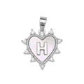 Silver heart pendant with mother of pearl shell and micro-pave zircon letter H - Silver, Letter H Only (Without Chain)