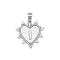 Silver heart pendant with letter I, featuring micro-set shell and cubic zirconia stones - Silver, Letter I Only (Without Chain)