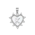 Micro-paved heart pendant with letter K and white shell inlay in silver finish - Silver, Letter K Only (Without Chain)