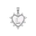 Silver heart pendant with letter L engraving and white zircon inlay decoration - Silver, Letter L Only (Without Chain)