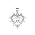 Silver heart pendant with pearl shell inlay, micro-paved crystals and letter M - Silver, Letter M Only (Without Chain)