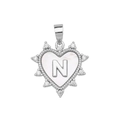 Silver heart pendant with letter N, mother of pearl inlay and sparkling zircon border - Silver, Letter N Only (Without Chain)